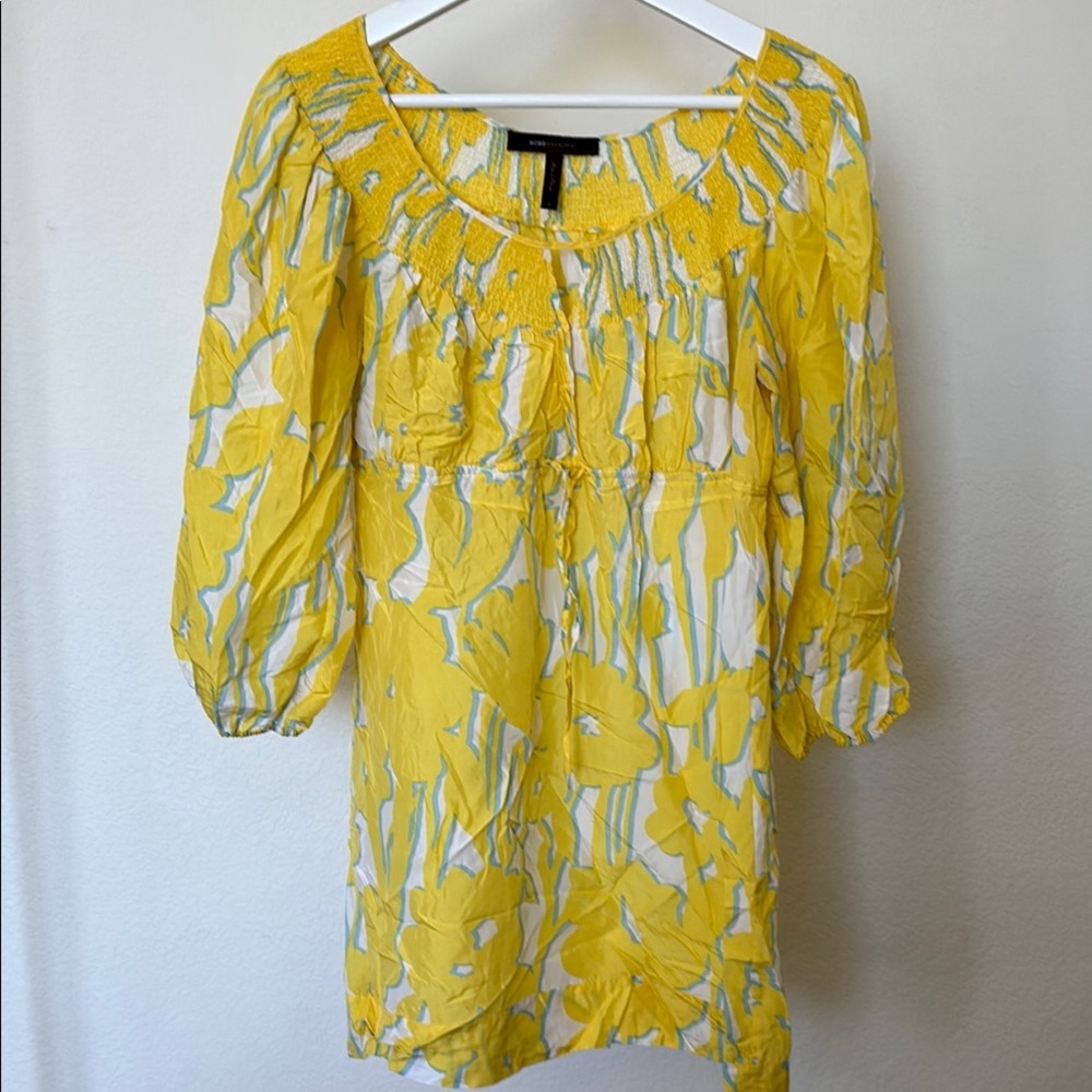 Bcbg maxazria M silk Yellow and White Floral mini dress